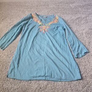 Cost Plus World Market Turquoise Tunic with Colorful Embroidery